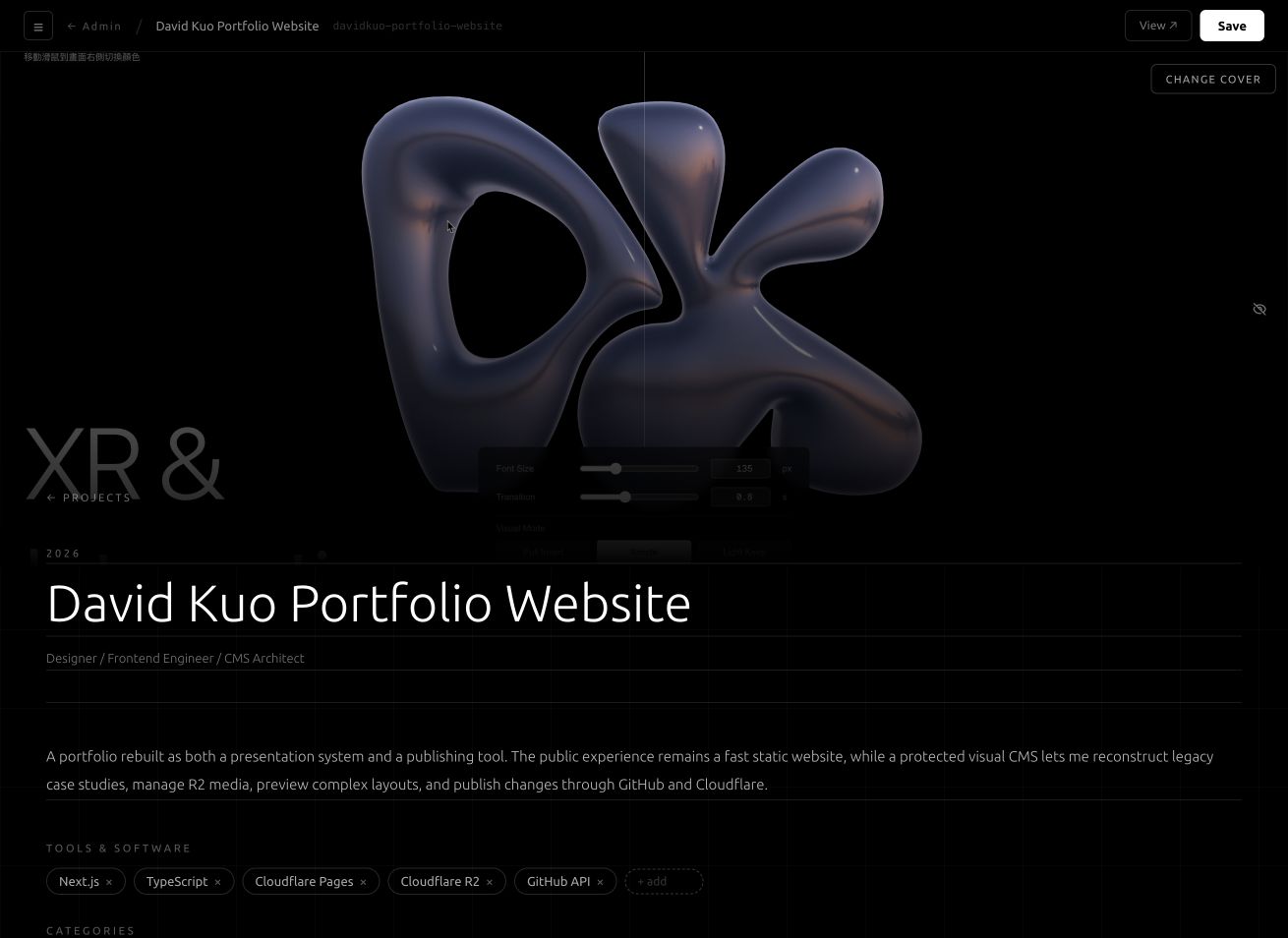 David Kuo Portfolio Website — Static for visitors, editable for the author 1