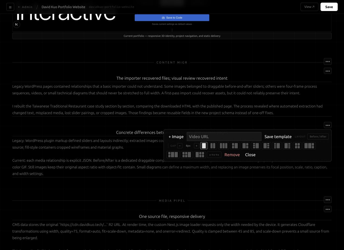 David Kuo Portfolio Website — The editor should not change the design it is editing 1